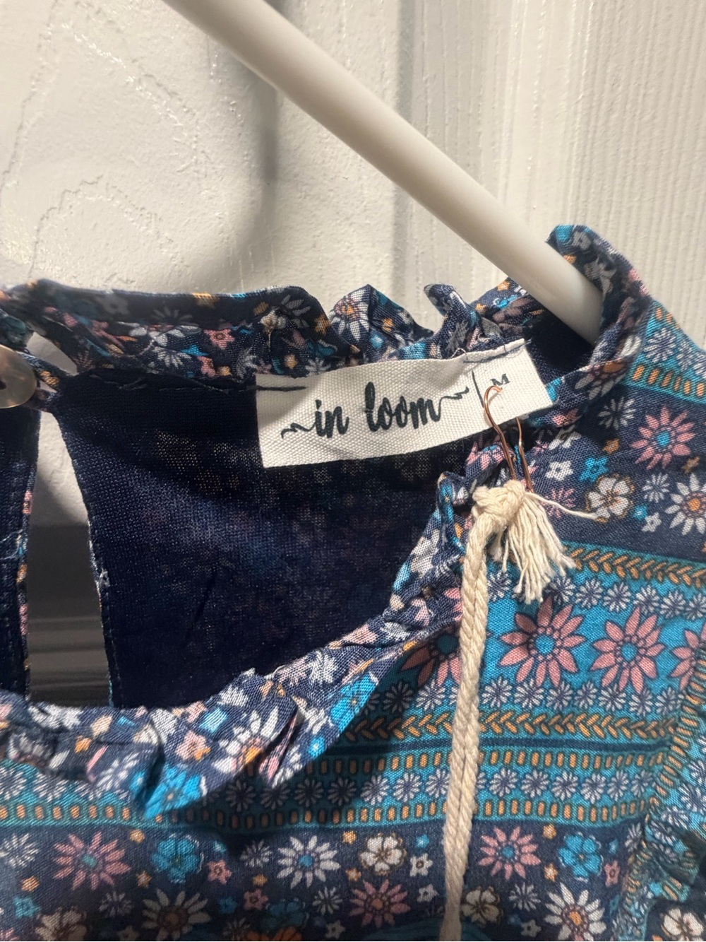 In Loom Navy Maxi Dress with Pink & Orange Floral Yoke - Picture 4 of 8